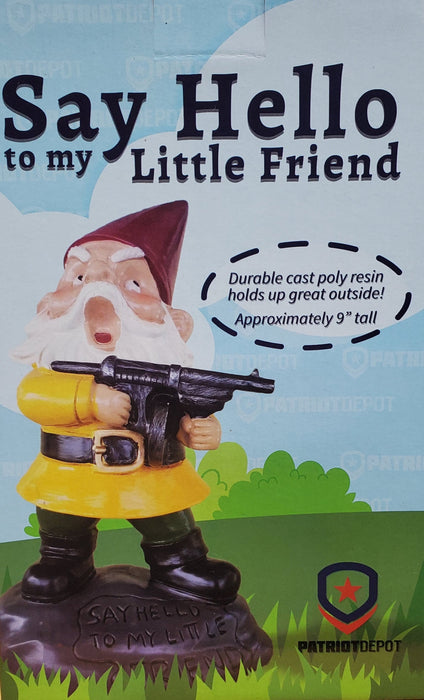 garden gnome holding gun